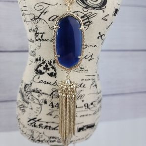 Kendra Scott Rayne Long Gold Tassel Necklace Navy Cat's Eye